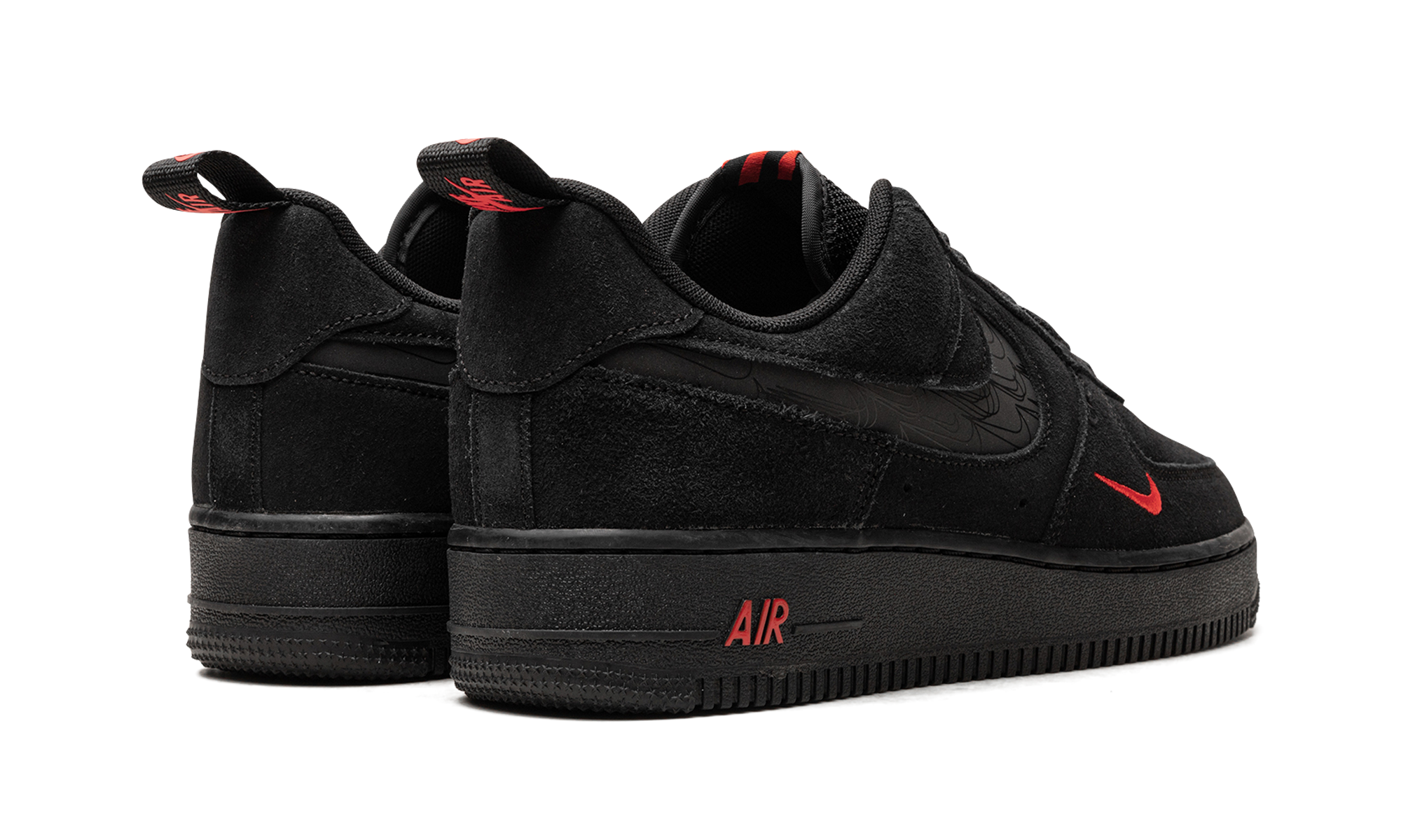 nike air force 1 low multi swoosh black crimson+DZ4514-001+diagnol right behind view