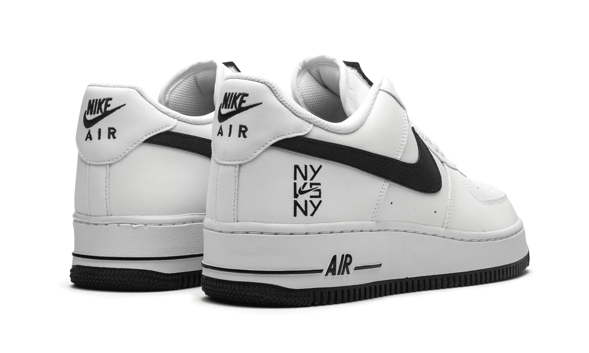 nike air force 1 low ny vs ny white black 2020+CW7297-100+diagnol right behind view