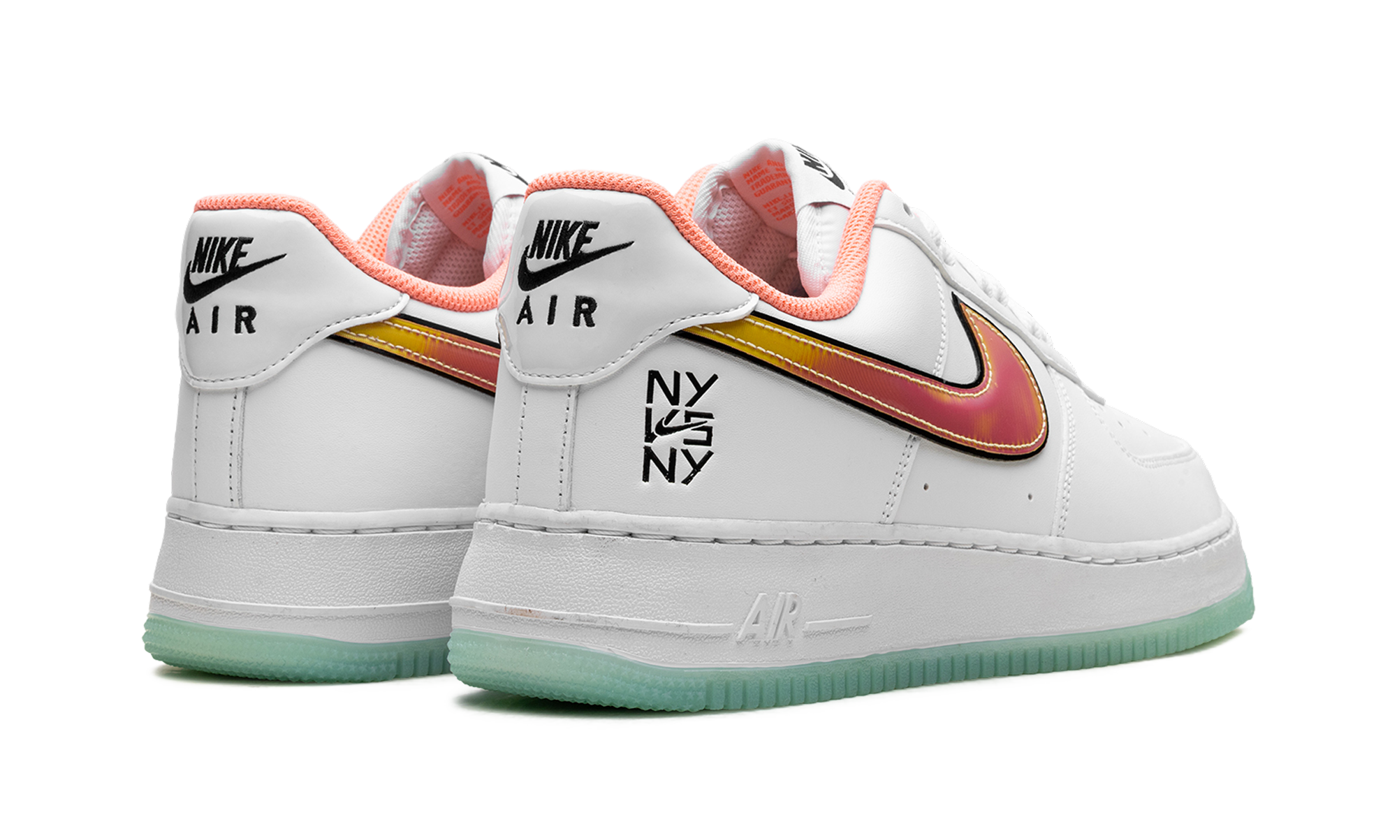 nike air force 1 low ny vs ny white crimson pulse+IH4962-100+diagnol right behind view