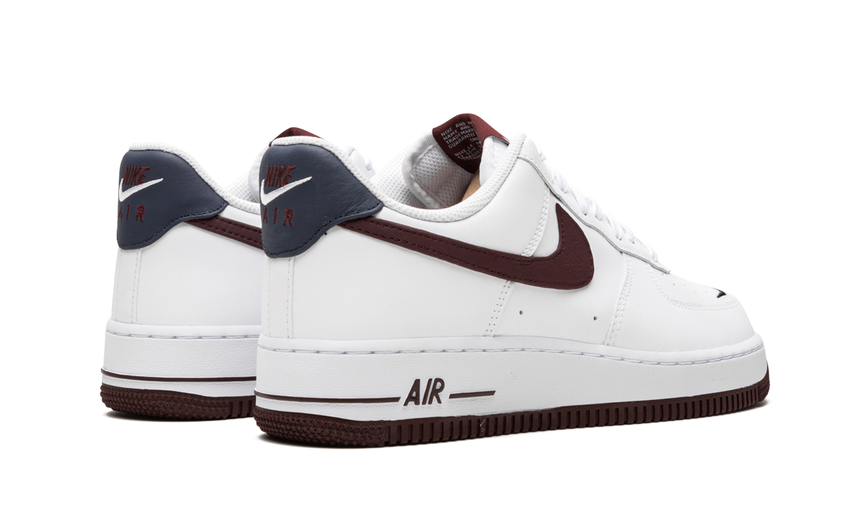nike air force 1 low obsidian white university red+CJ8731-100+diagnol right behind view