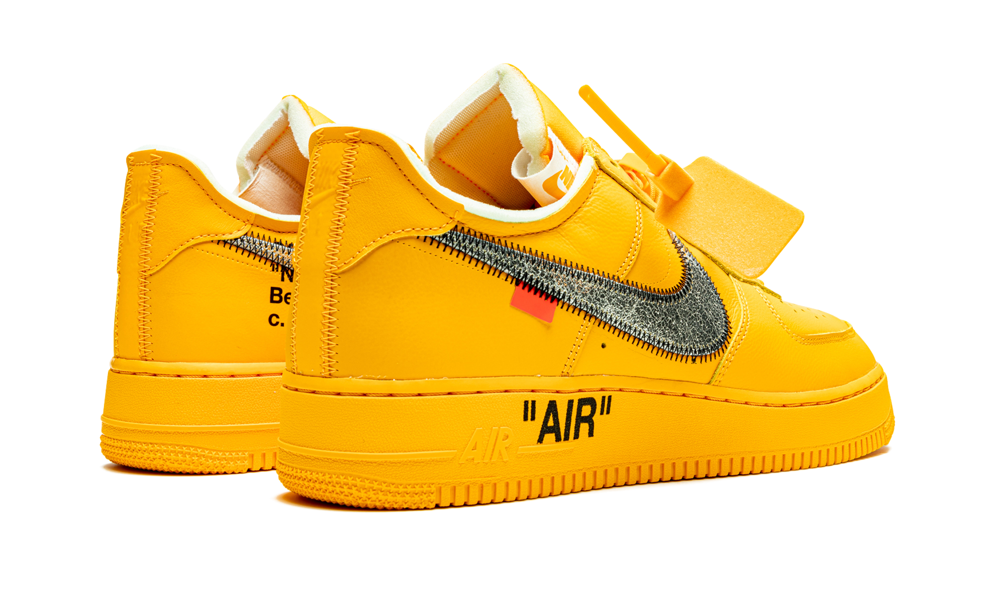 nike air force 1 low off white ica university gold+DD1876-700+diagnol right behind view