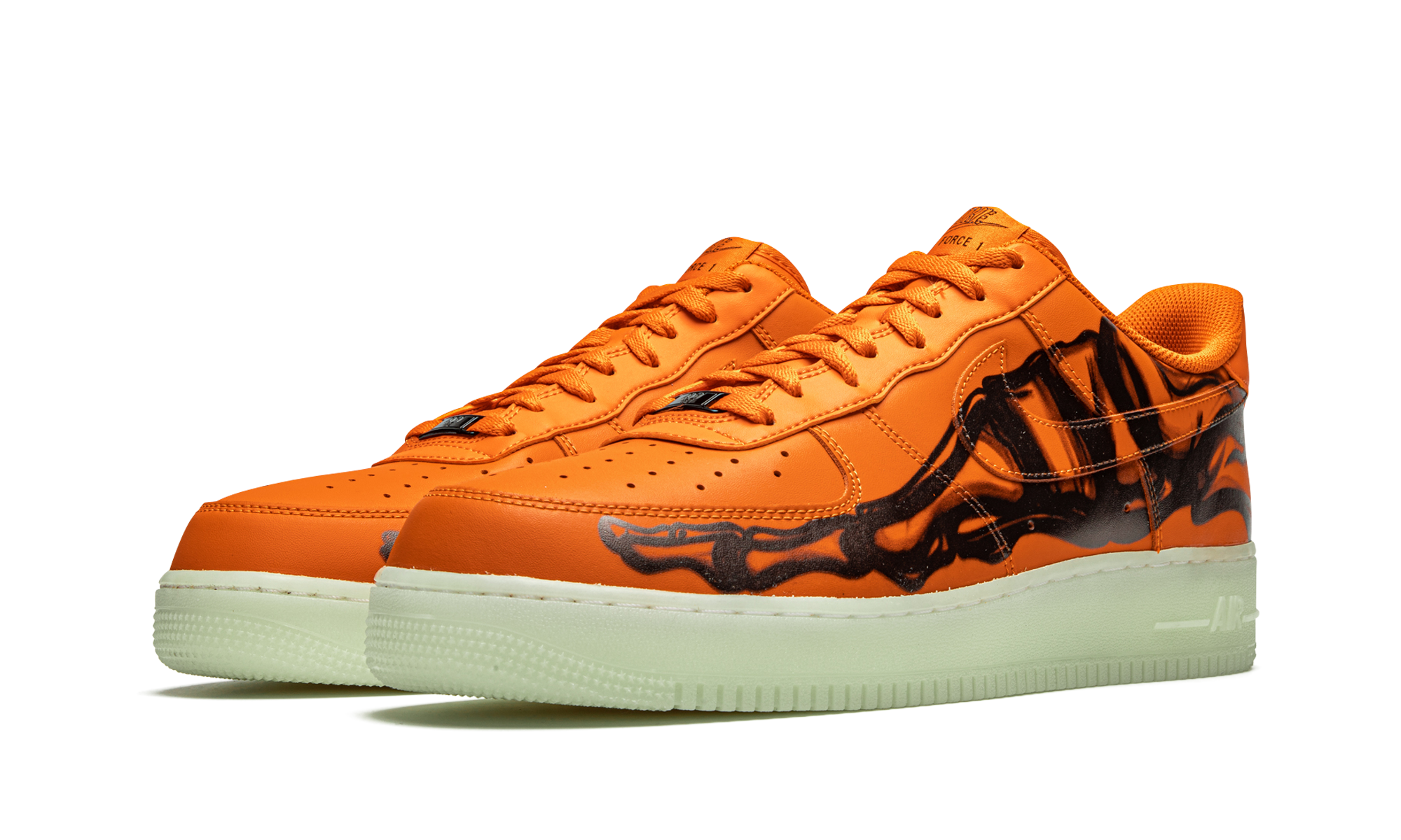 nike air force 1 low orange skeleton halloween 2020+CU8067-800+diagnol left view