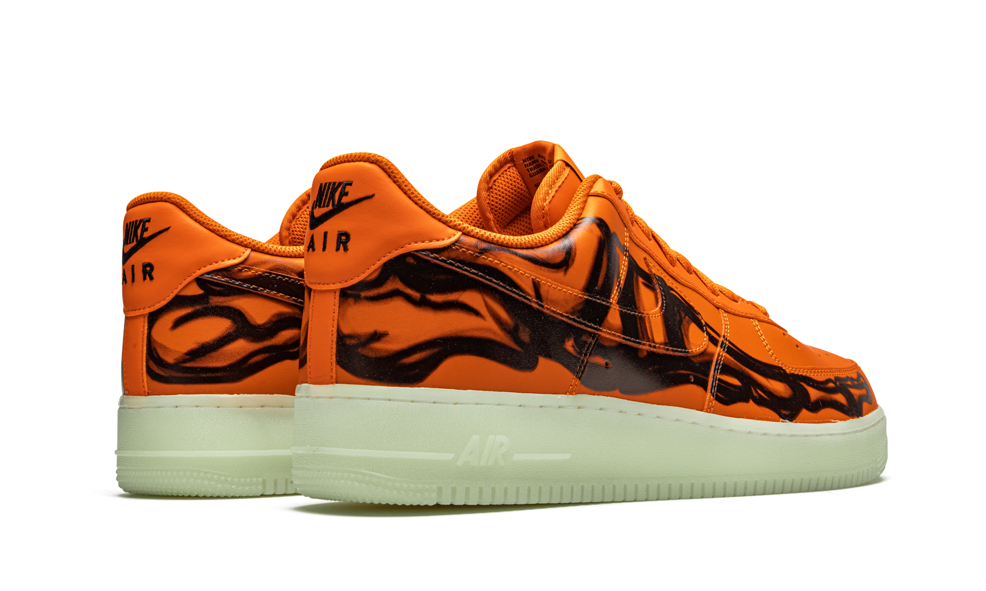 nike air force 1 low orange skeleton halloween 2020+CU8067-800+diagnol right behind view