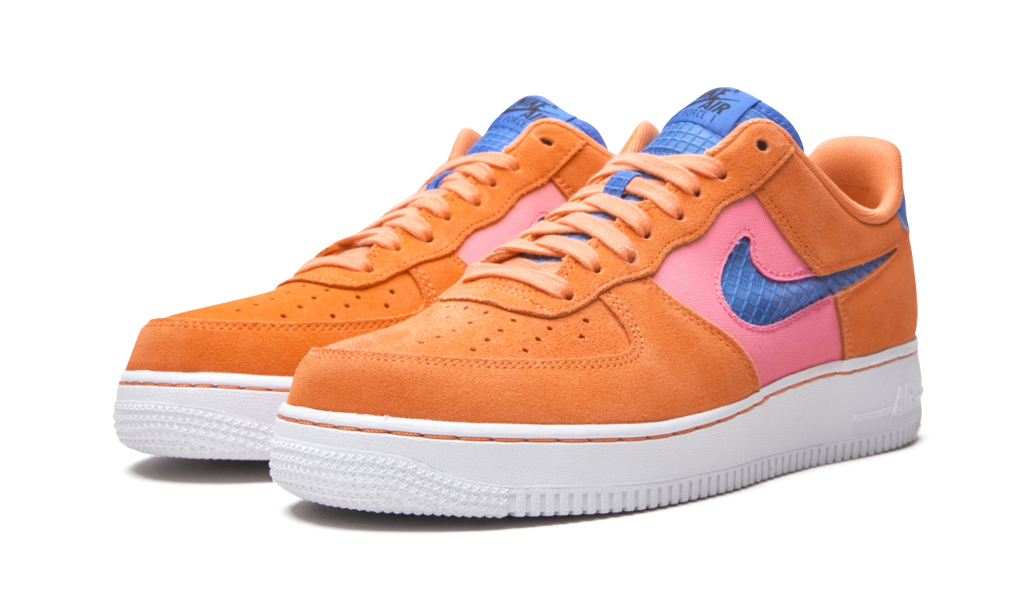 nike air force 1 low orange trance lotus pink pacific blue+CW7300-800+diagnol left view