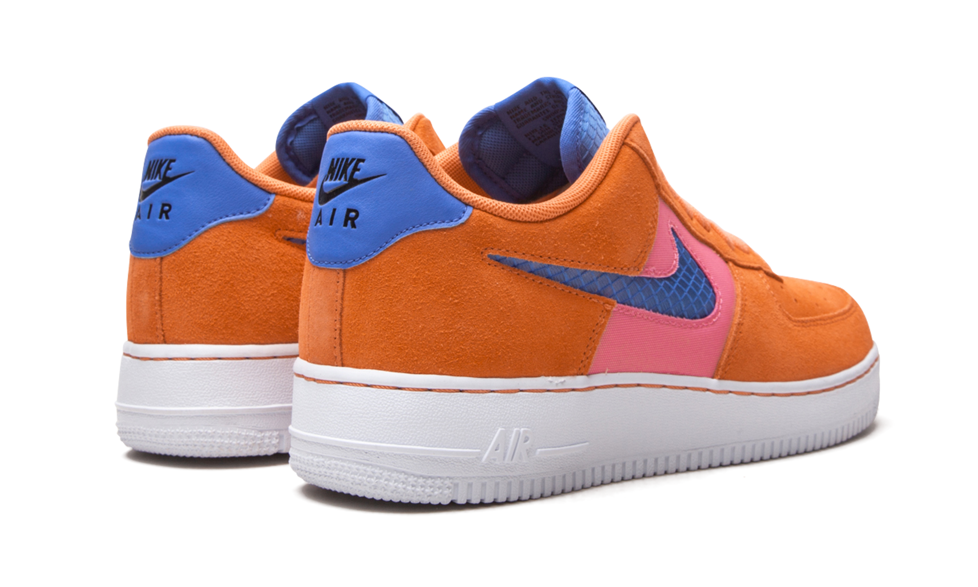 nike air force 1 low orange trance lotus pink pacific blue+CW7300-800+diagnol right behind view