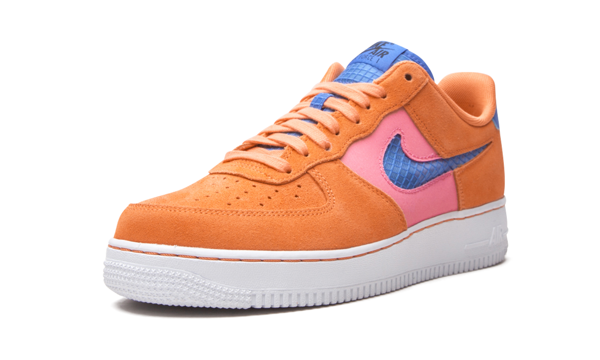 nike air force 1 low orange trance lotus pink pacific blue+CW7300-800+left diagnol single view