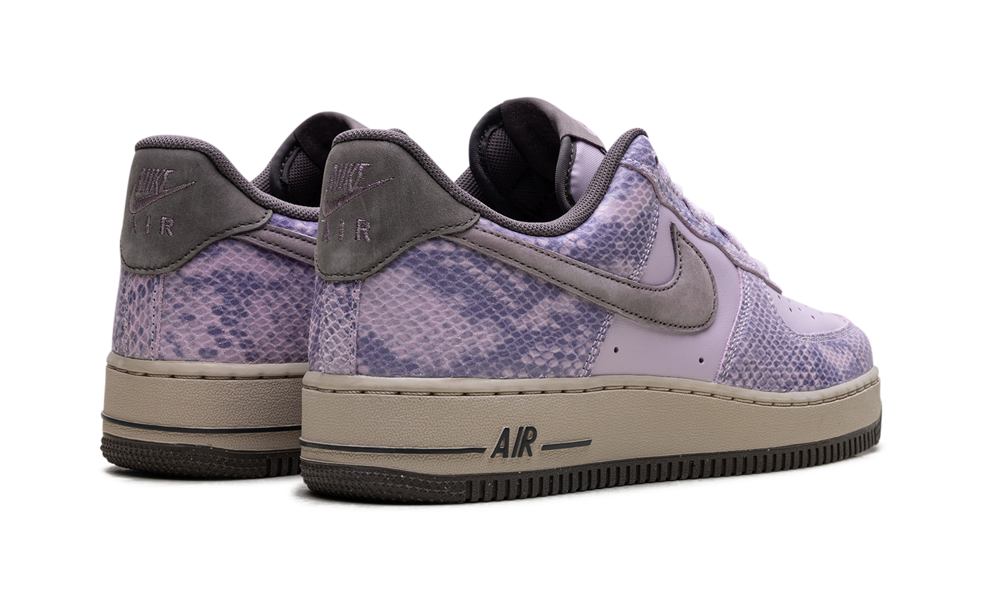 nike air force 1 low purple snakeskin+HF2898-500+diagnol right behind view