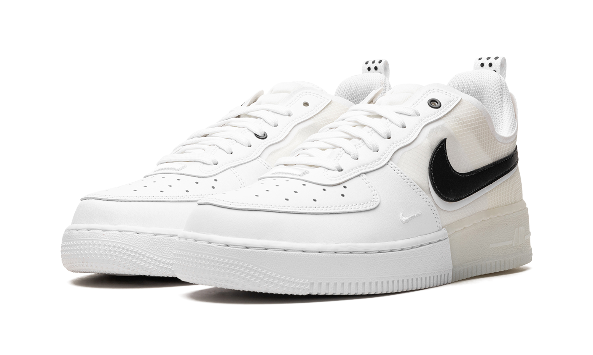 nike air force 1 low react white black+DV0808-101+diagnol left view