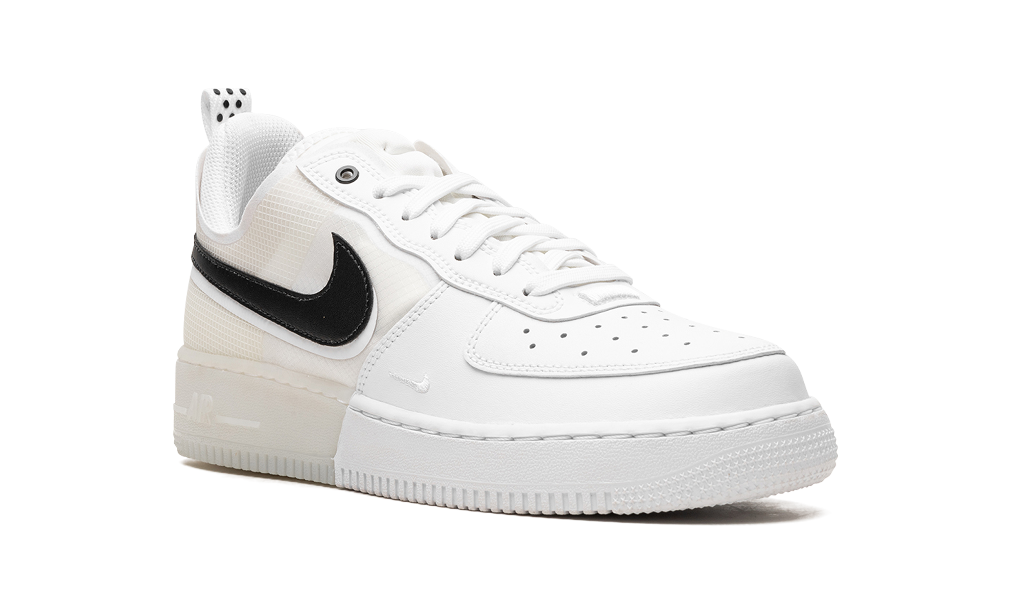 nike air force 1 low react white black+DV0808-101+diagnol right view