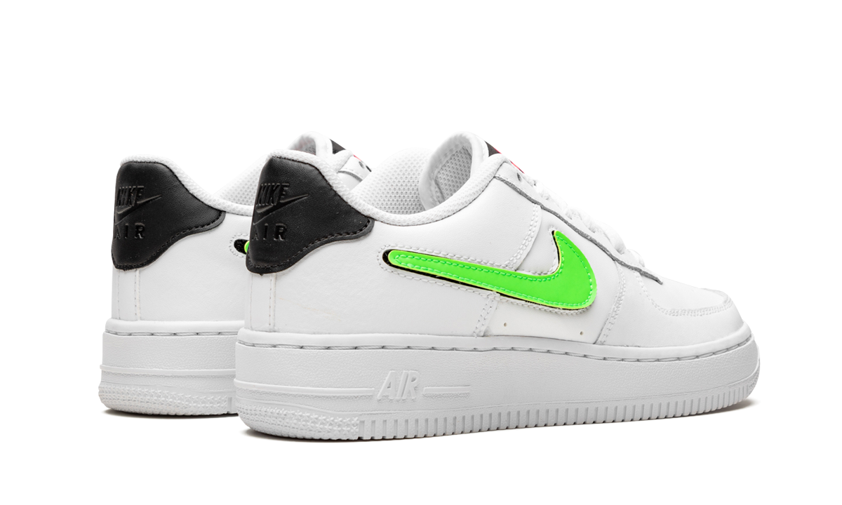 nike air force 1 low removable swoosh white green strike gs+AR7446-100+diagnol right behind view