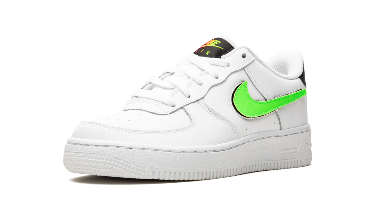 nike air force 1 low removable swoosh white green strike gs+AR7446-100+left diagnol single view