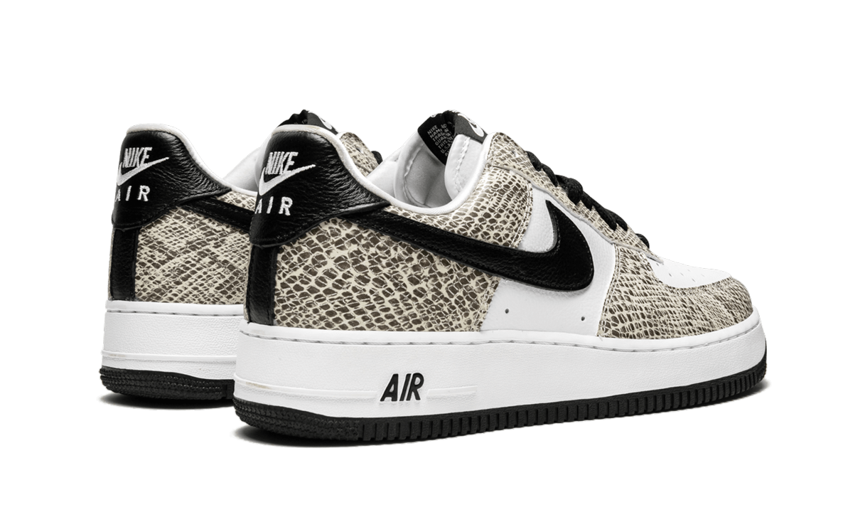nike air force 1 low retro cocoa snake 2018+845053-104+diagnol right behind view