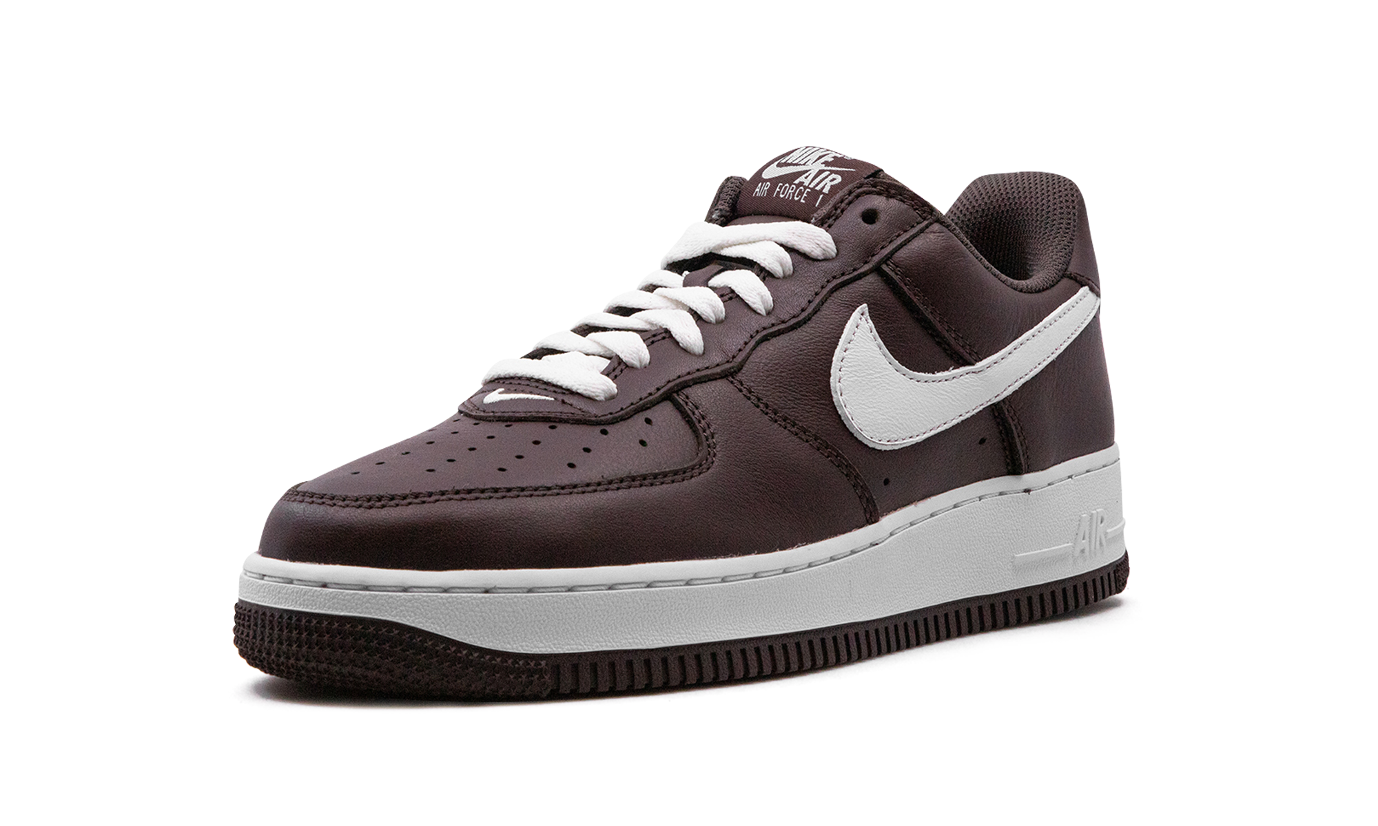nike air force 1 low retro color of the month chocolate+FD7039-200+left diagnol single view