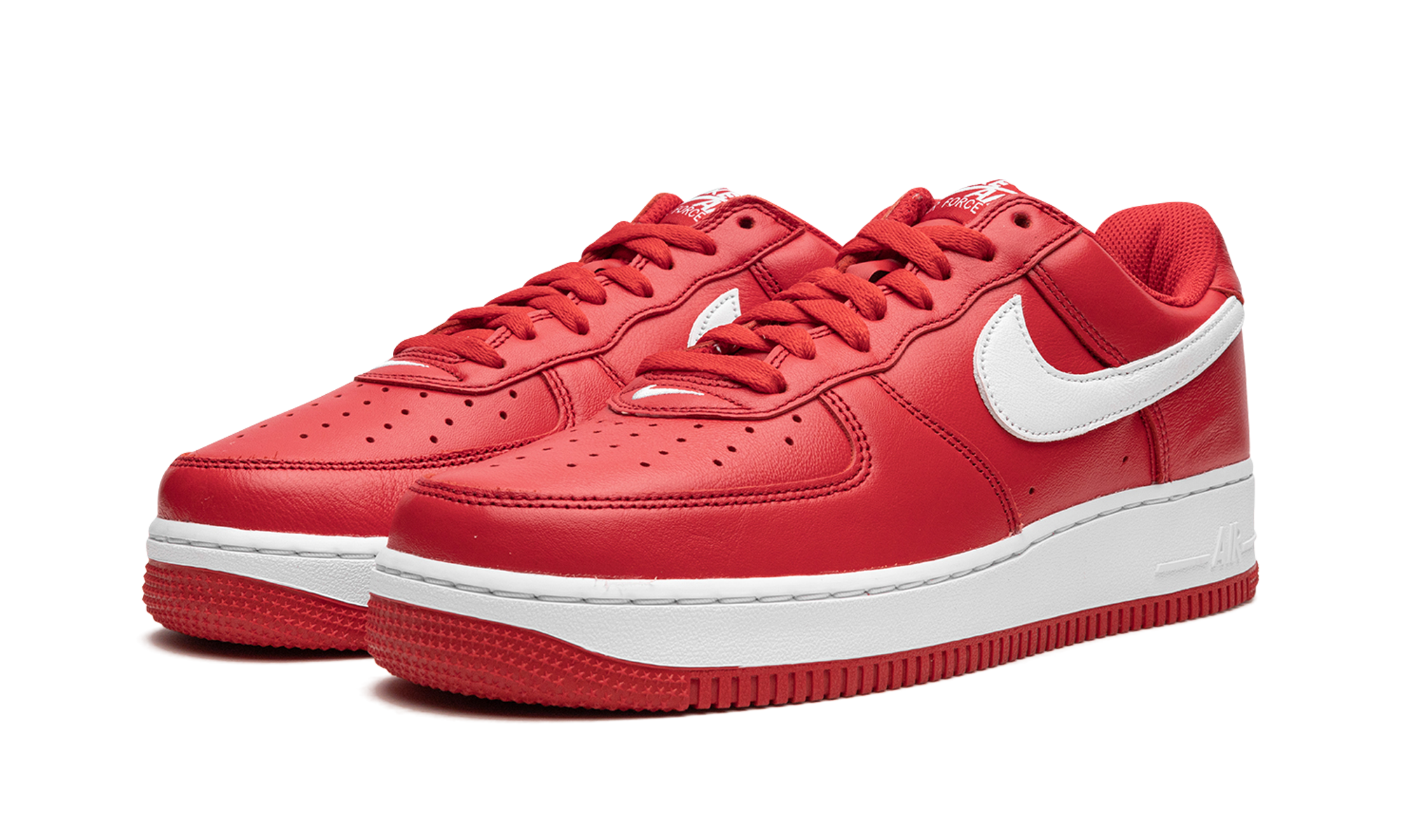 nike air force 1 low retro qs color of the month university red white+FD7039-600+diagnol left view