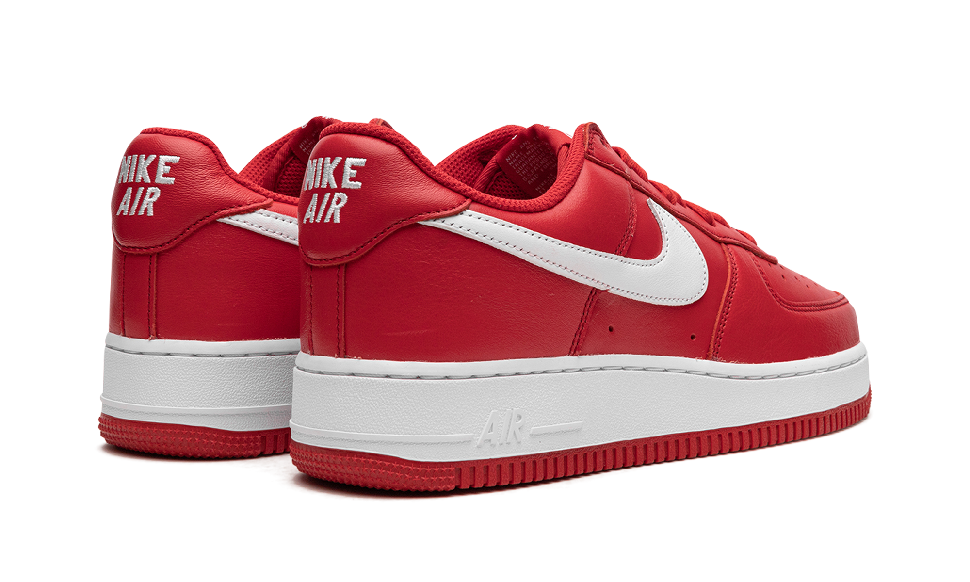 nike air force 1 low retro qs color of the month university red white+FD7039-600+diagnol right behind view