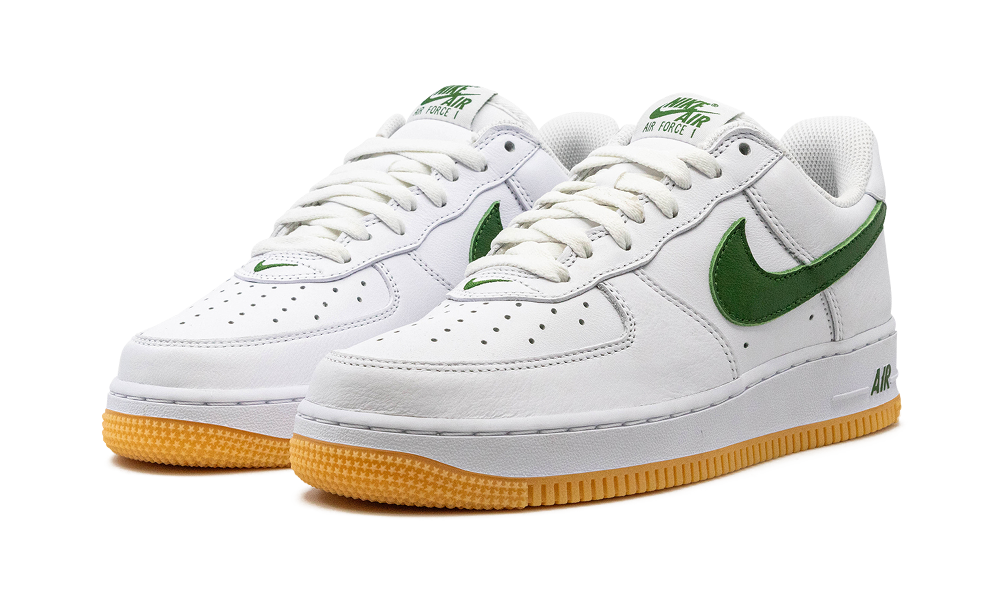 nike air force 1 low retro qs color of the month white forest green+FD7039-101+diagnol left view