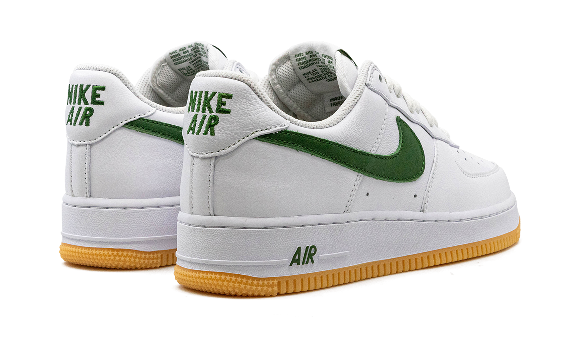 nike air force 1 low retro qs color of the month white forest green+FD7039-101+diagnol right behind view