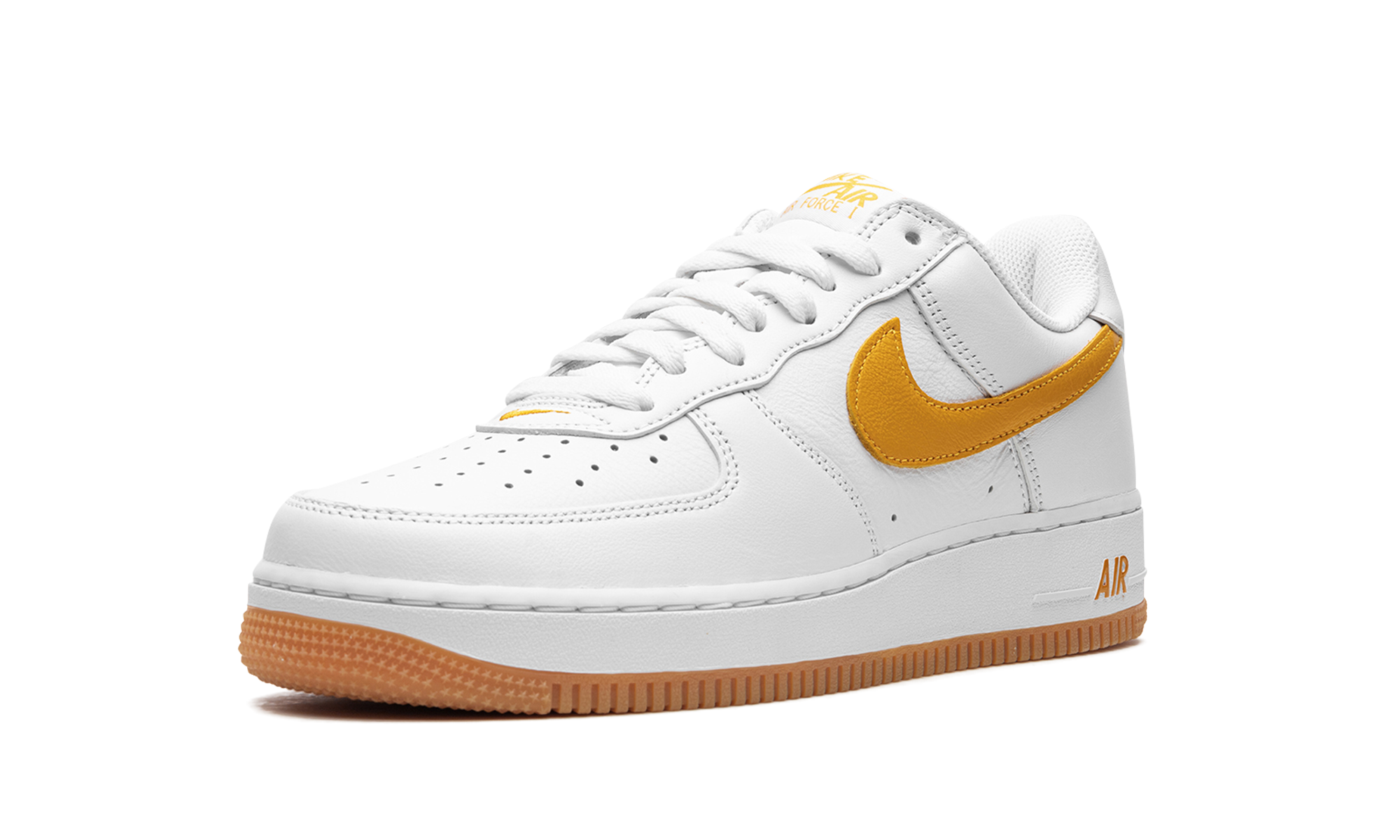 nike air force 1 low retro qs color of the month white university gold+FD7039-100+left diagnol single view