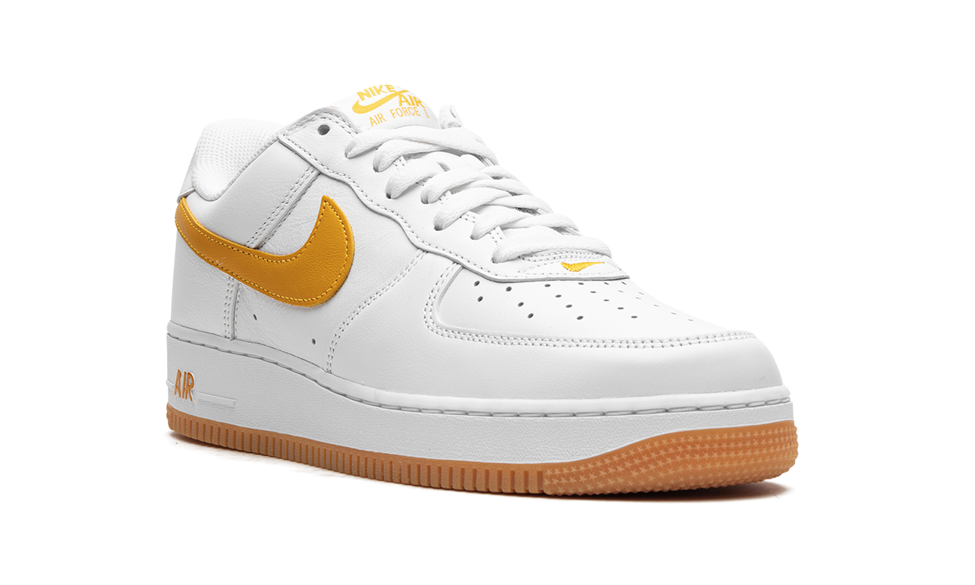 nike air force 1 low retro qs color of the month white university gold+FD7039-100+diagnol right view