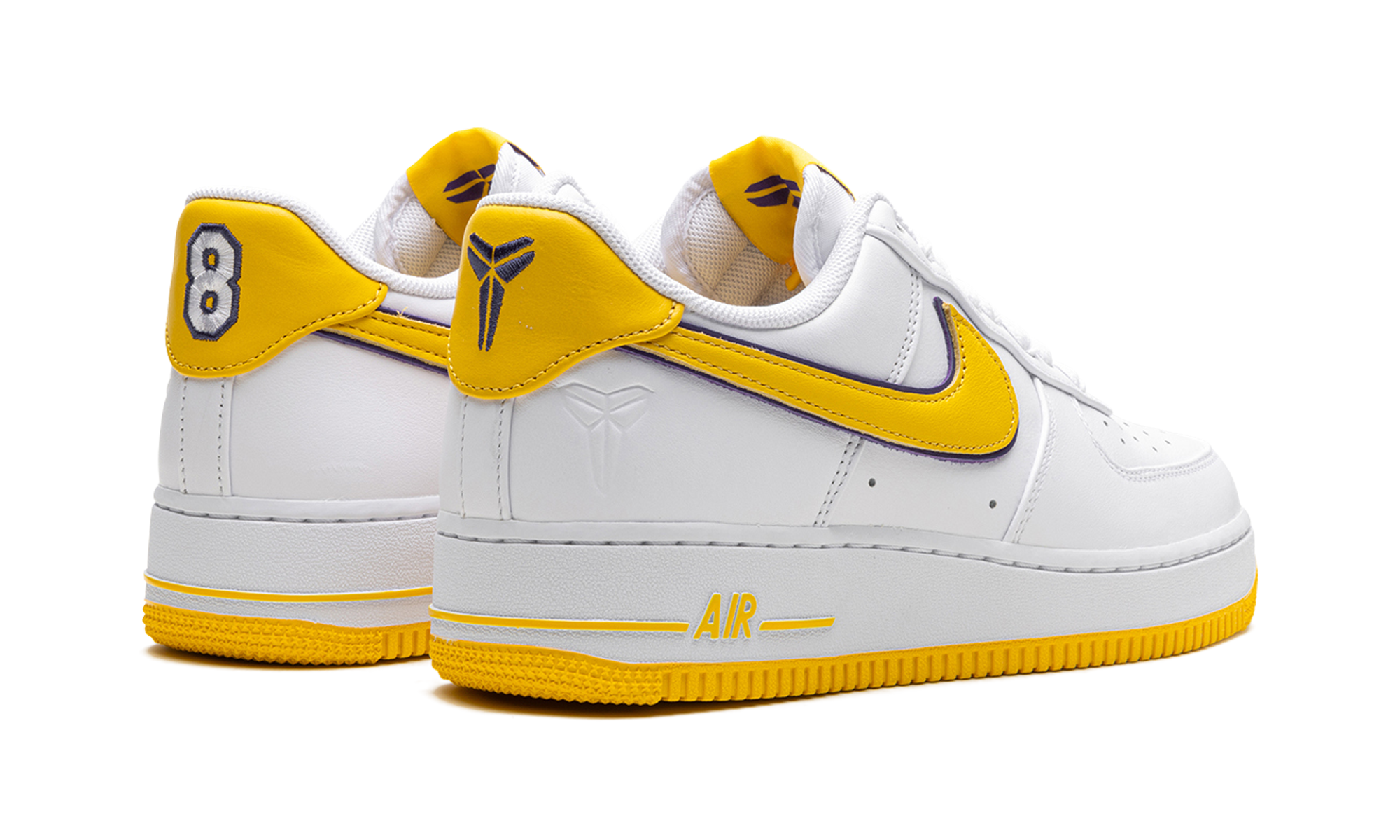 nike air force 1 low retro qs kobe bryant lakers home+FZ1151-100+diagnol right behind view
