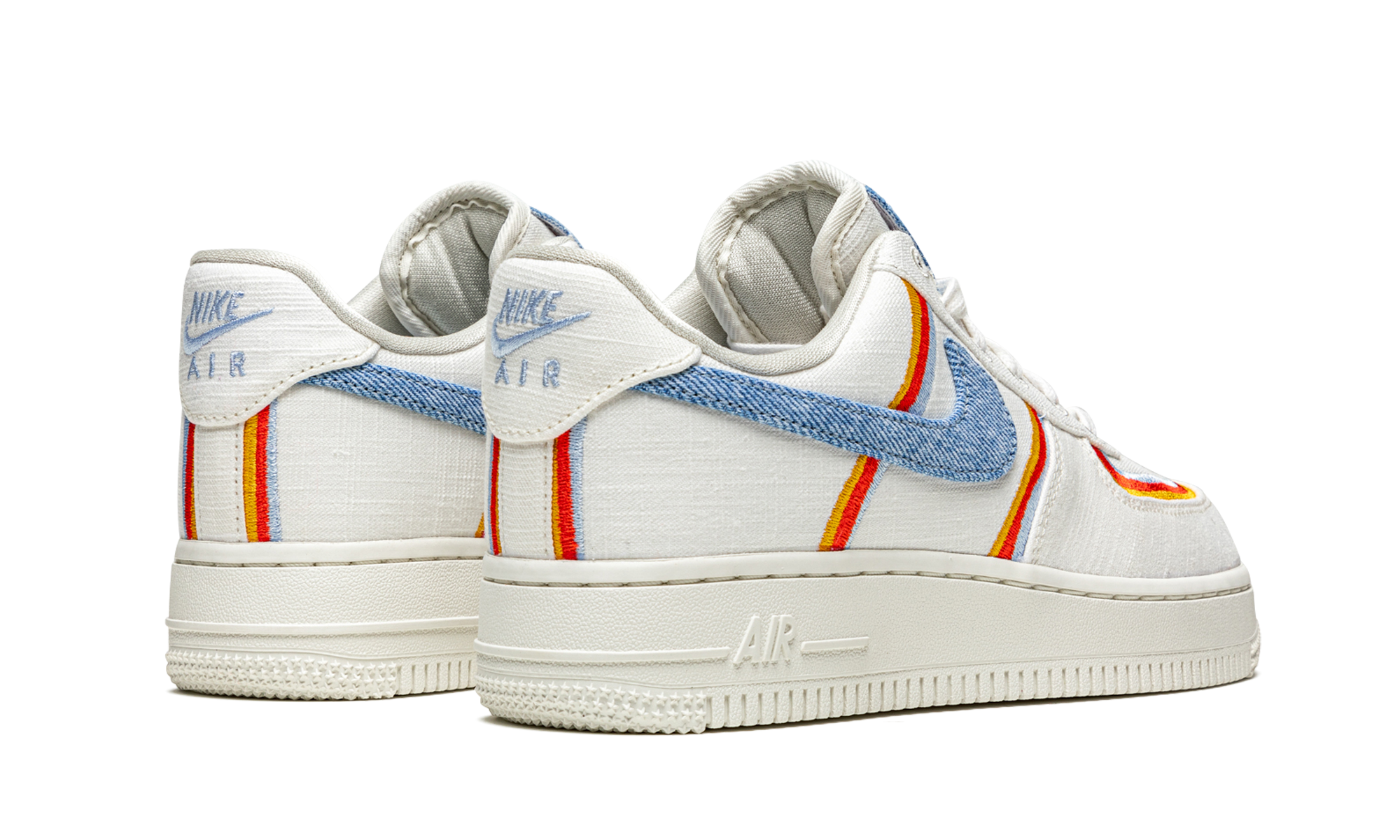 nike air force 1 low sail denim swoosh women s+DJ4655-133+diagnol right behind view