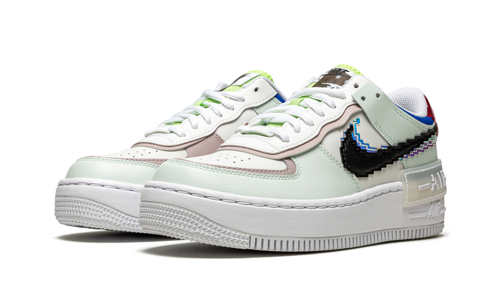 nike air force 1 low shadow 8 bit barely green women s+CV8480-300+diagnol left view