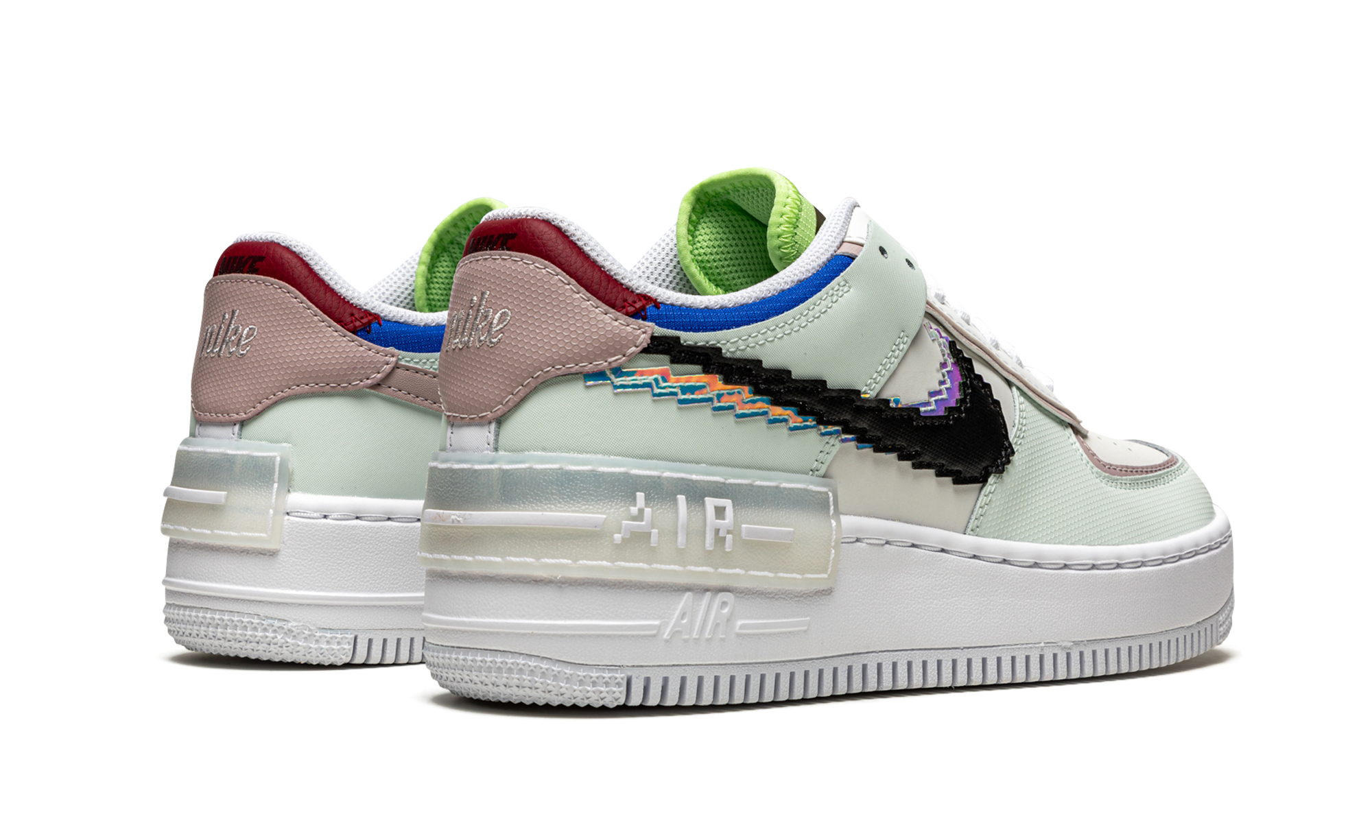 nike air force 1 low shadow 8 bit barely green women s+CV8480-300+diagnol right behind view