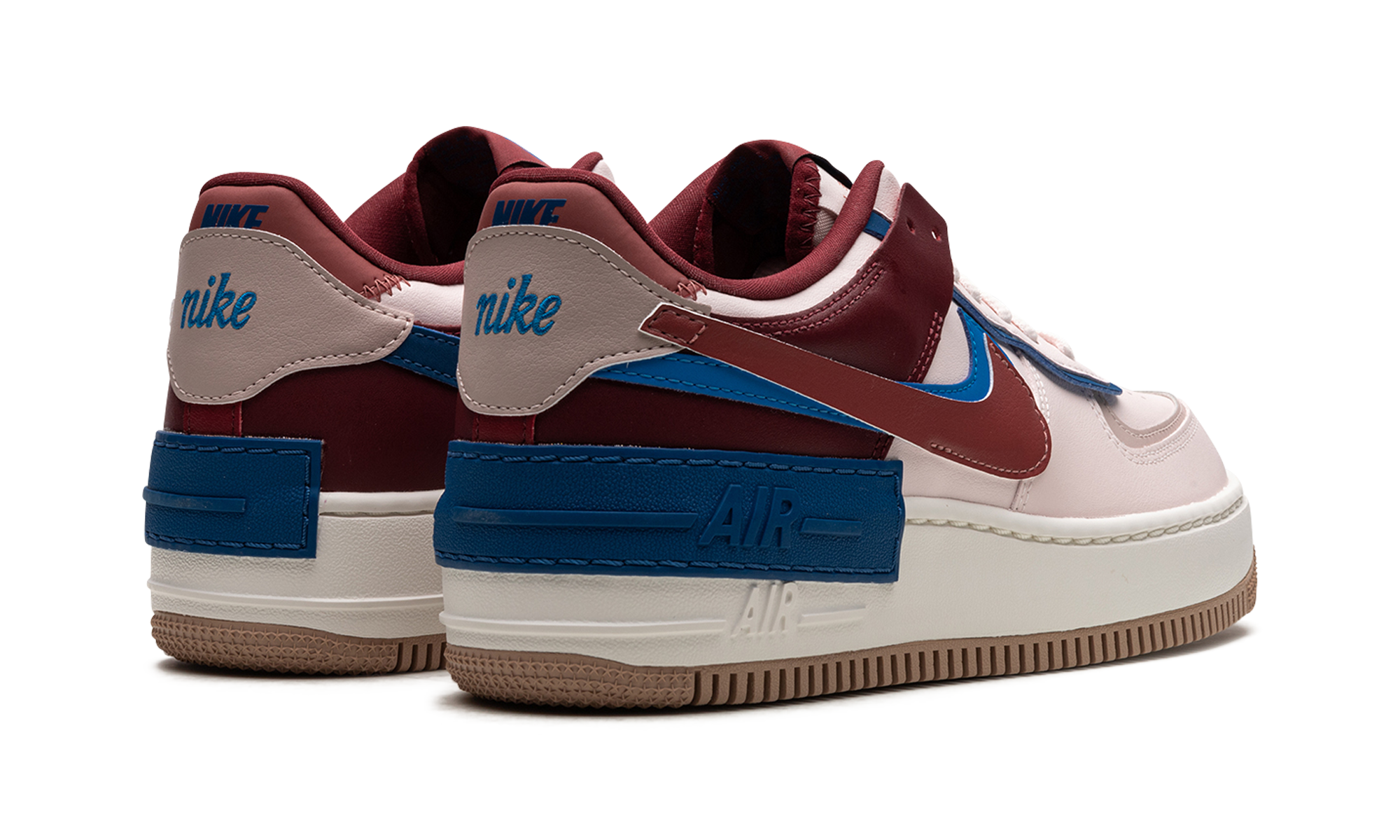 nike air force 1 low shadow light soft pink team red blue women s+CI0919-601+diagnol right behind view