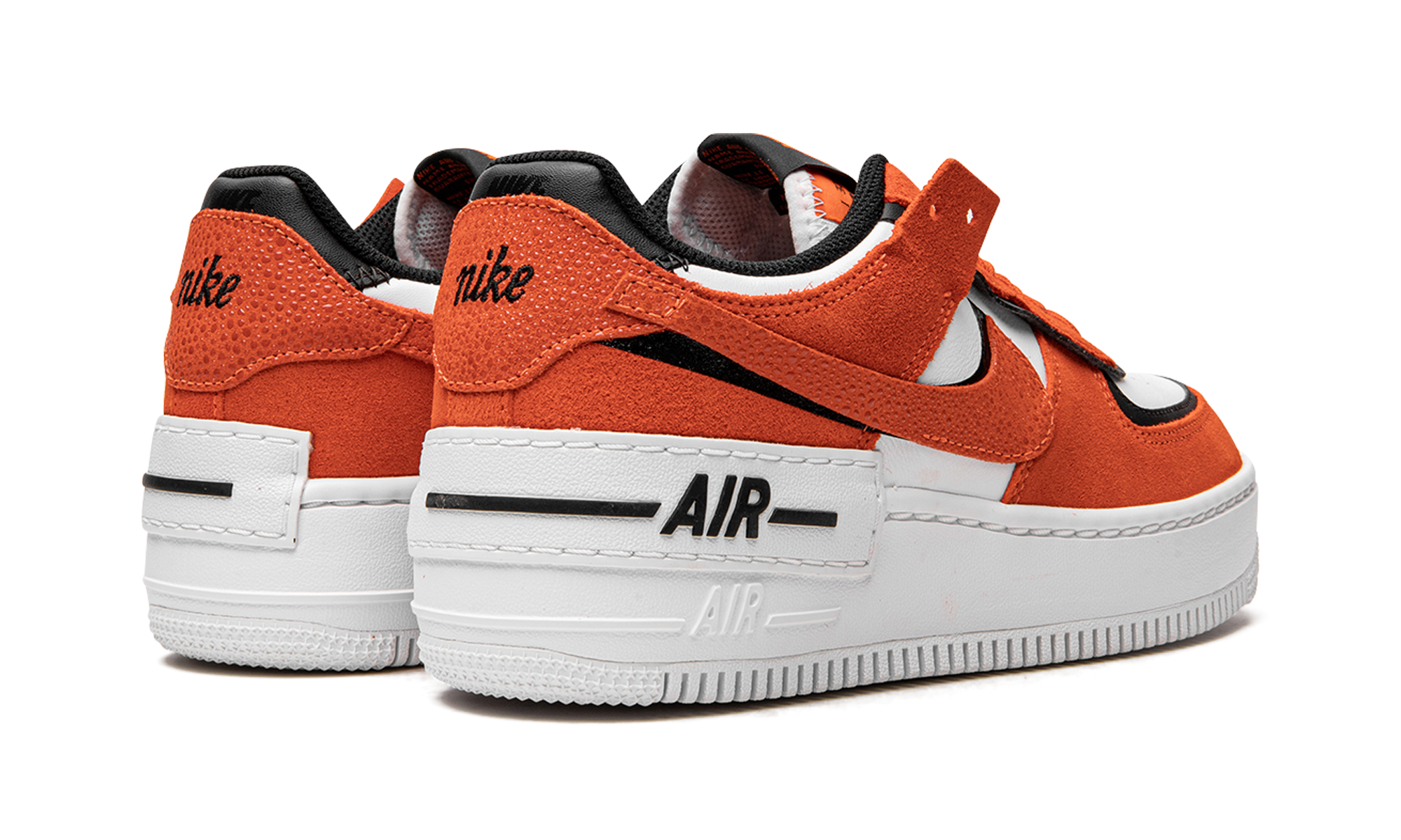 nike air force 1 low shadow rush orange women s+DQ8586-800+diagnol right behind view