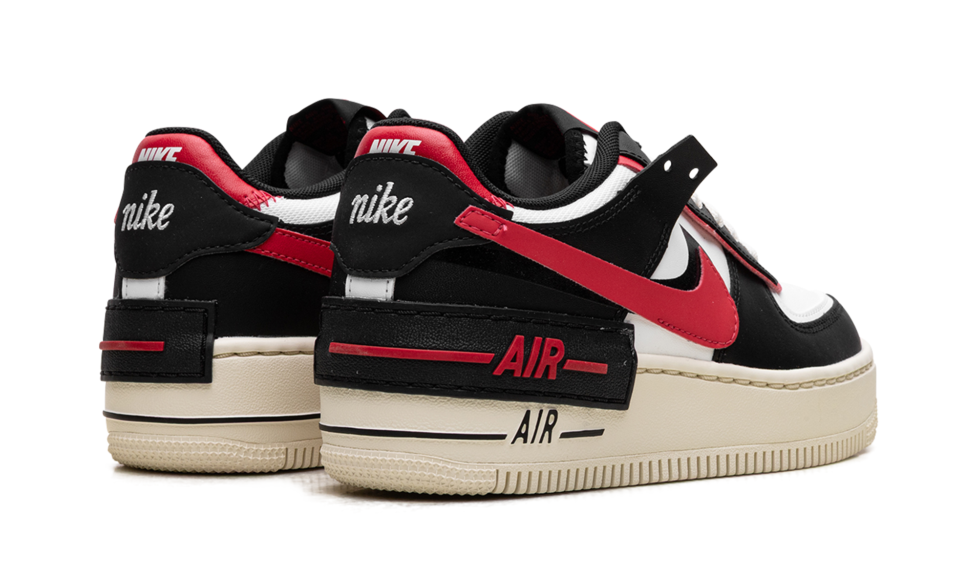 nike air force 1 low shadow summit white university red black women s+DR7883-102+diagnol right behind view