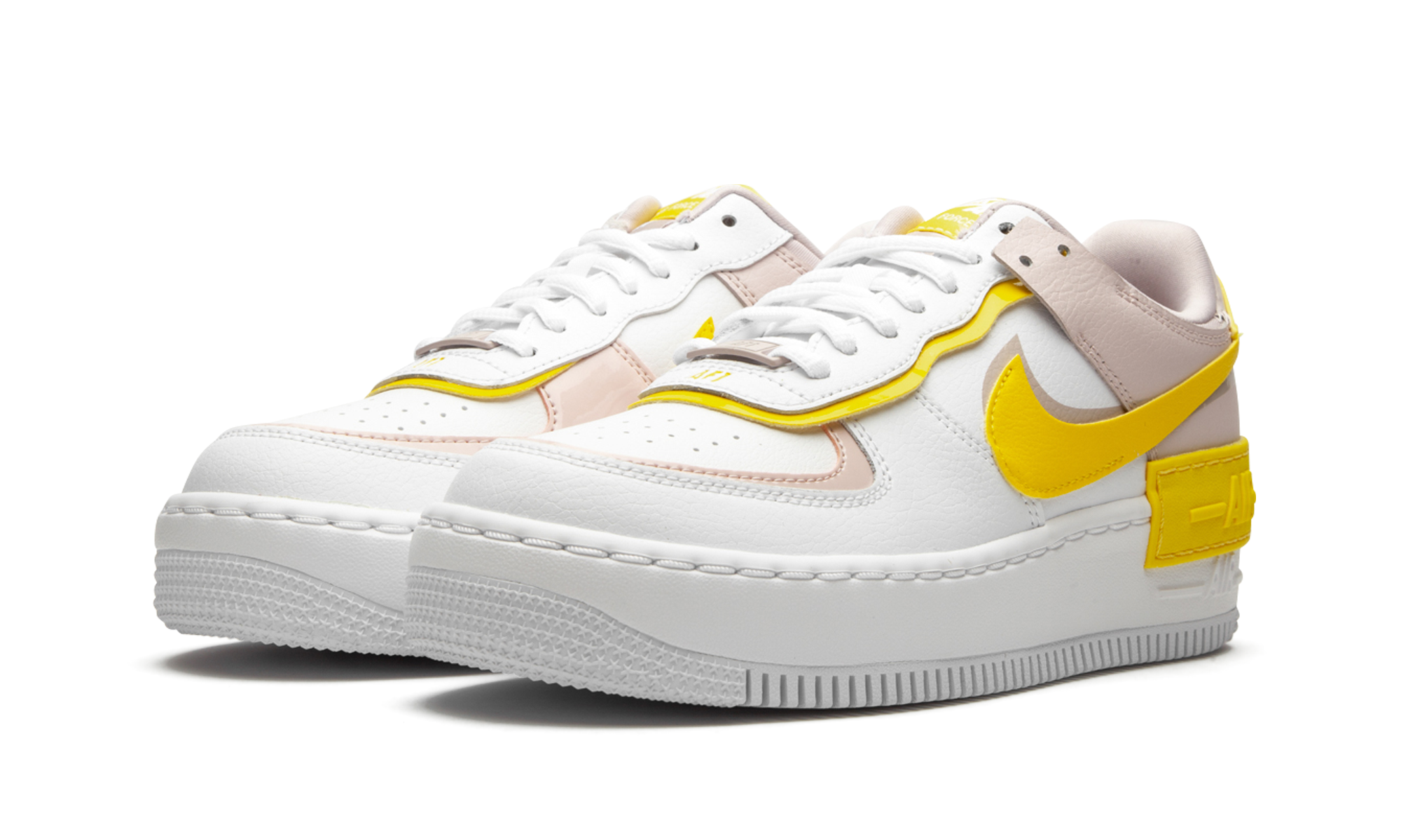 nike air force 1 low shadow white barely rose speed yellow women s+CJ1641-102+diagnol left view