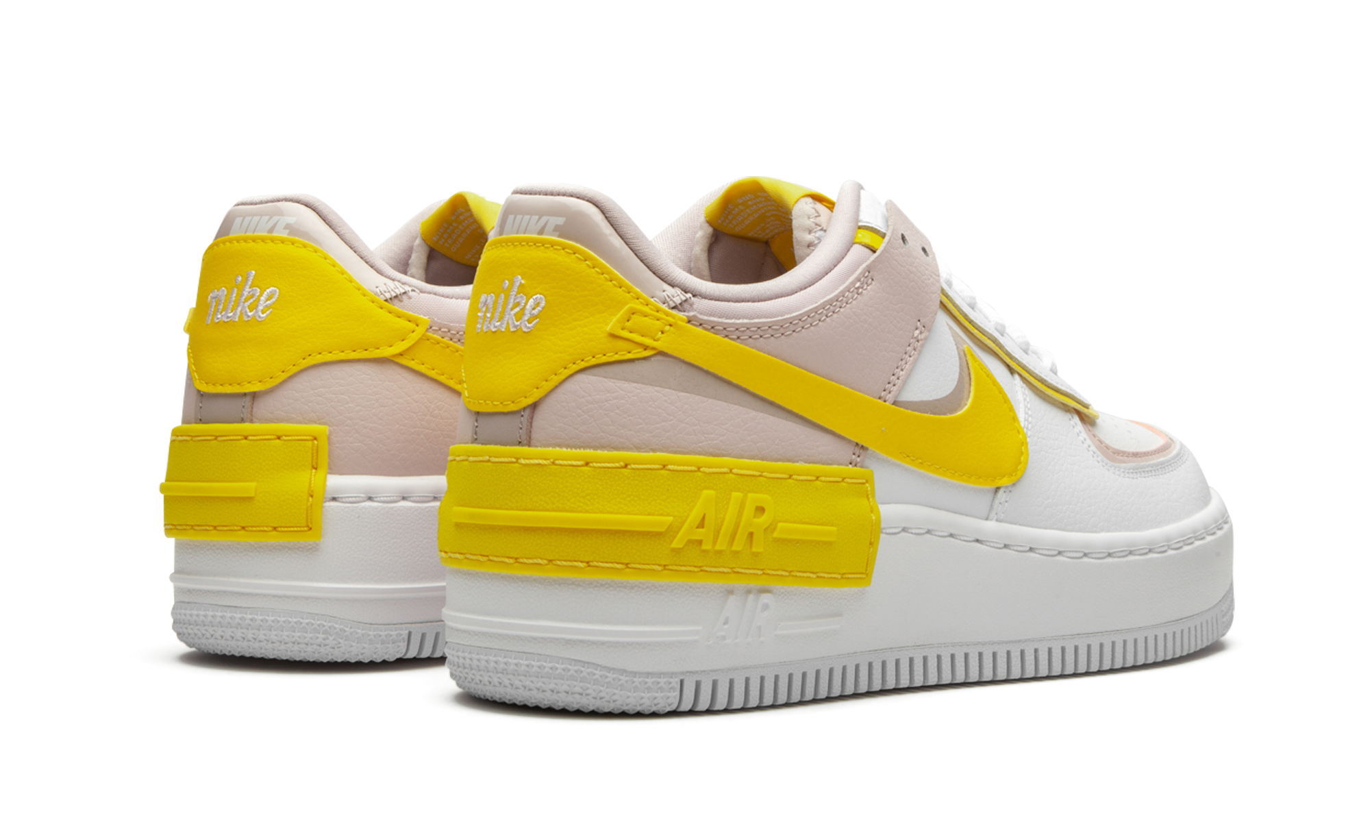 nike air force 1 low shadow white barely rose speed yellow women s+CJ1641-102+diagnol right behind view