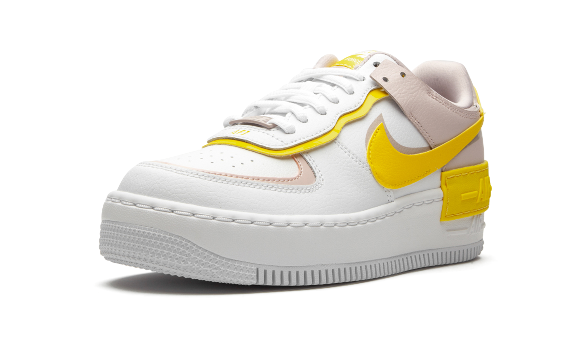nike air force 1 low shadow white barely rose speed yellow women s+CJ1641-102+left diagnol single view