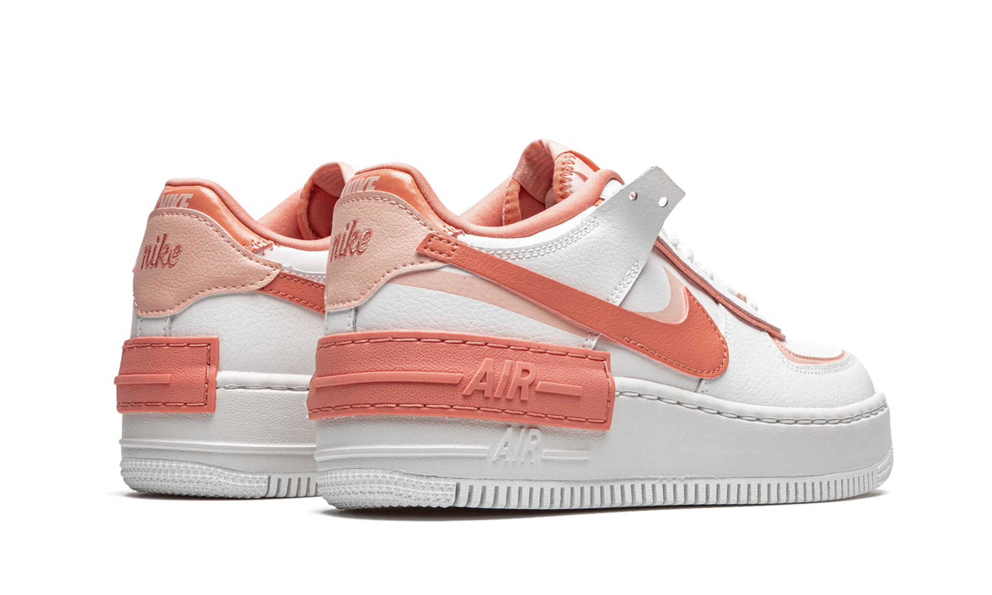 nike air force 1 low shadow white coral pink women s+CJ1641-101+diagnol right behind view