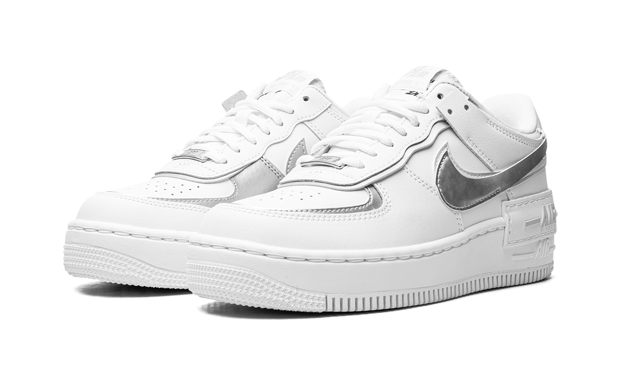 nike air force 1 low shadow white pure platinum metallic silver women s+CI0919-119+diagnol left view