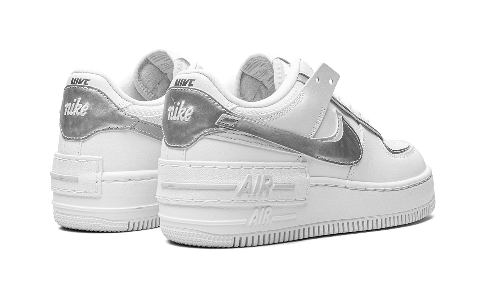 nike air force 1 low shadow white pure platinum metallic silver women s+CI0919-119+diagnol right behind view