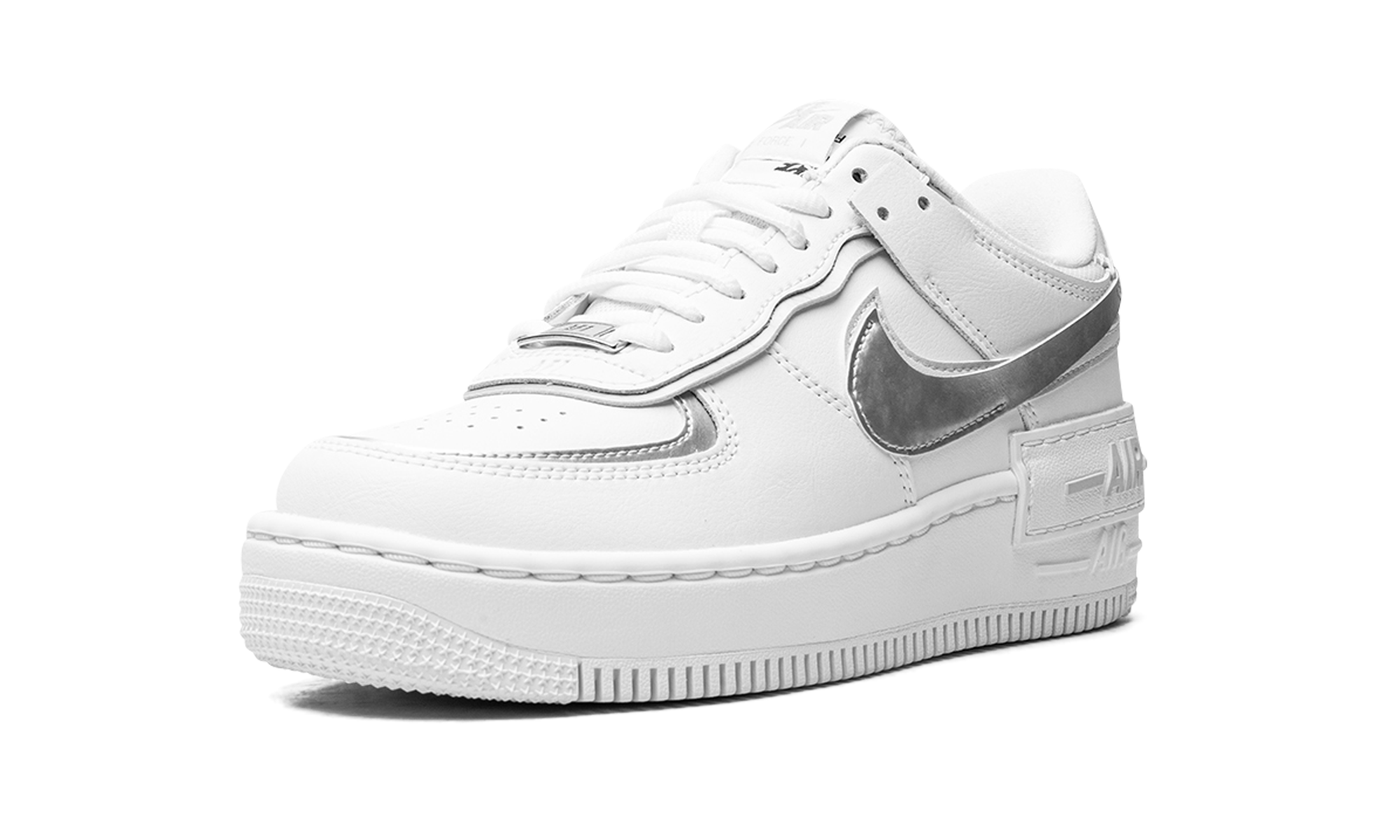 nike air force 1 low shadow white pure platinum metallic silver women s+CI0919-119+left diagnol single view
