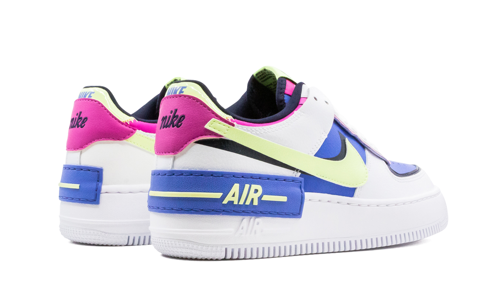 nike air force 1 low shadow white sapphire barely volt women s+CJ1641-100+diagnol right behind view