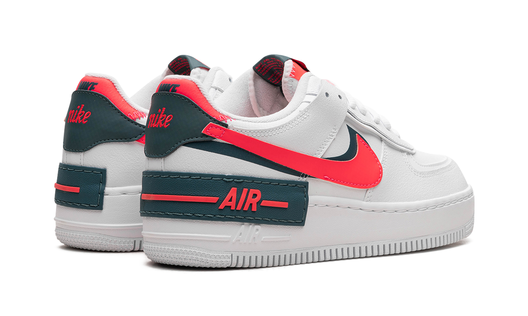 nike air force 1 low shadow white solar red women s+DB3902-100+diagnol right behind view