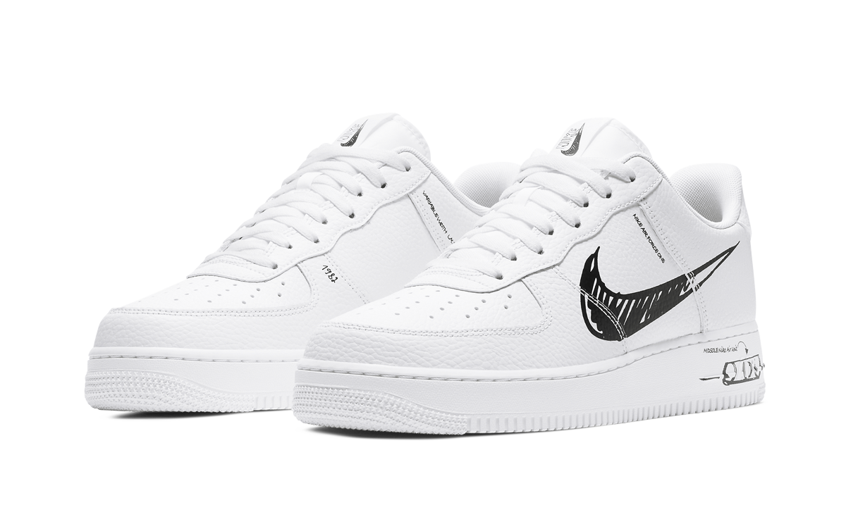 nike air force 1 low sketch white black+CW7581-101+diagnol left view