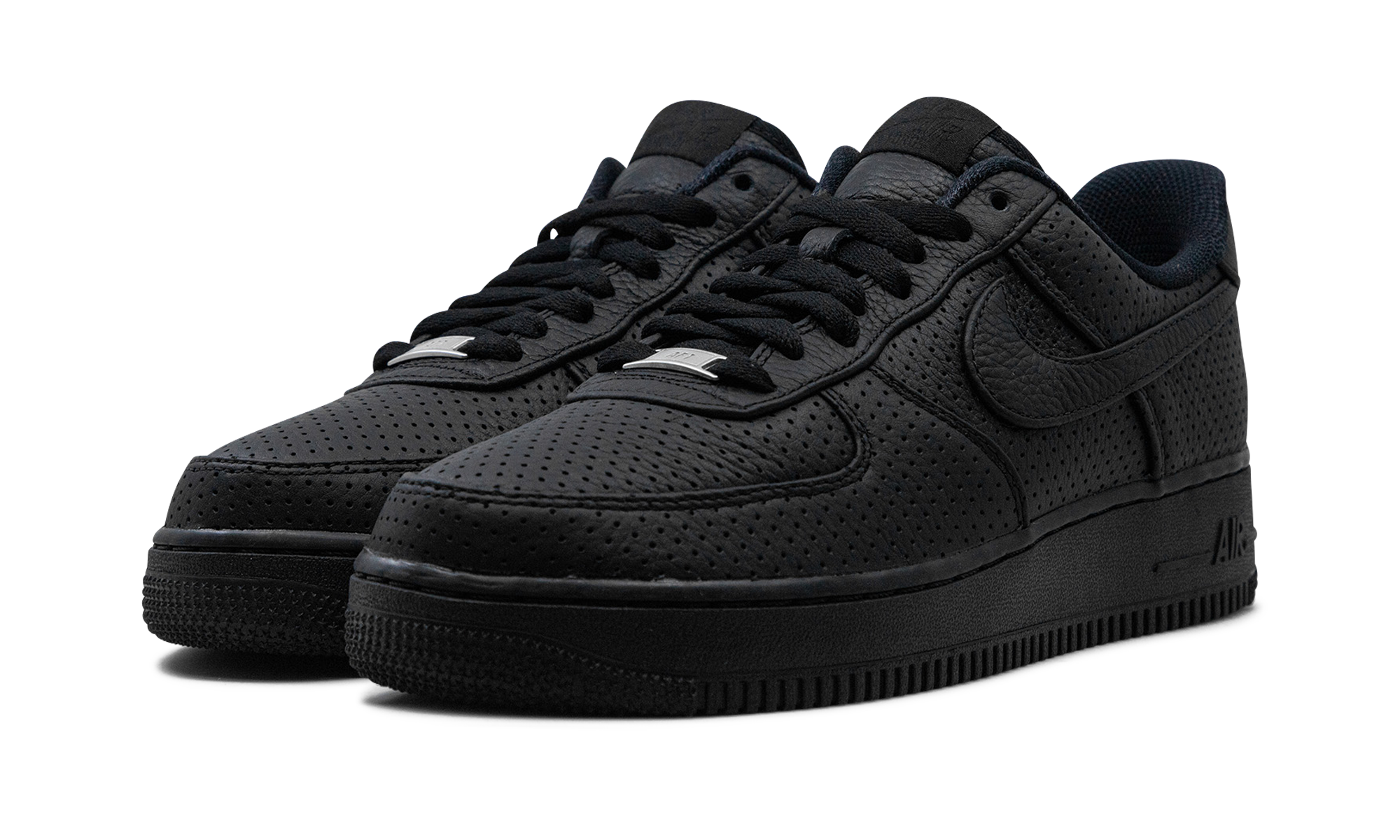 nike air force 1 low sp triple black perforated+HF8189-001+diagnol left view