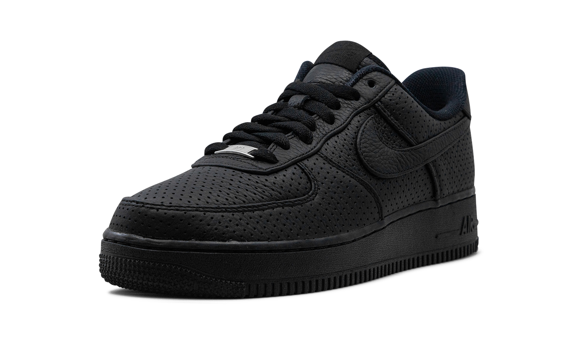 nike air force 1 low sp triple black perforated+HF8189-001+left diagnol single view