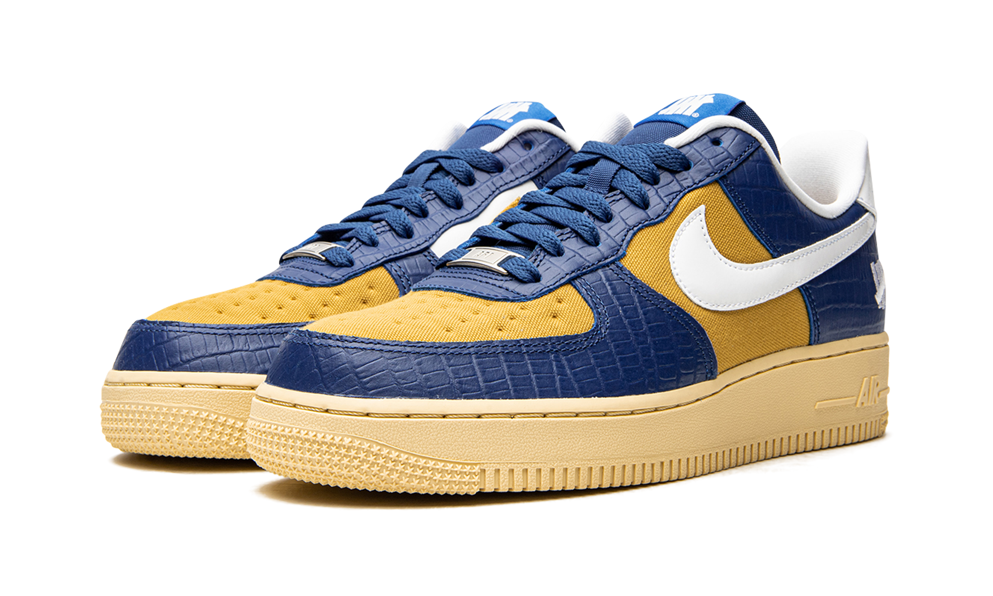 nike air force 1 low sp undefeated 5 on it blue yellow croc+DM8462-400+diagnol left view