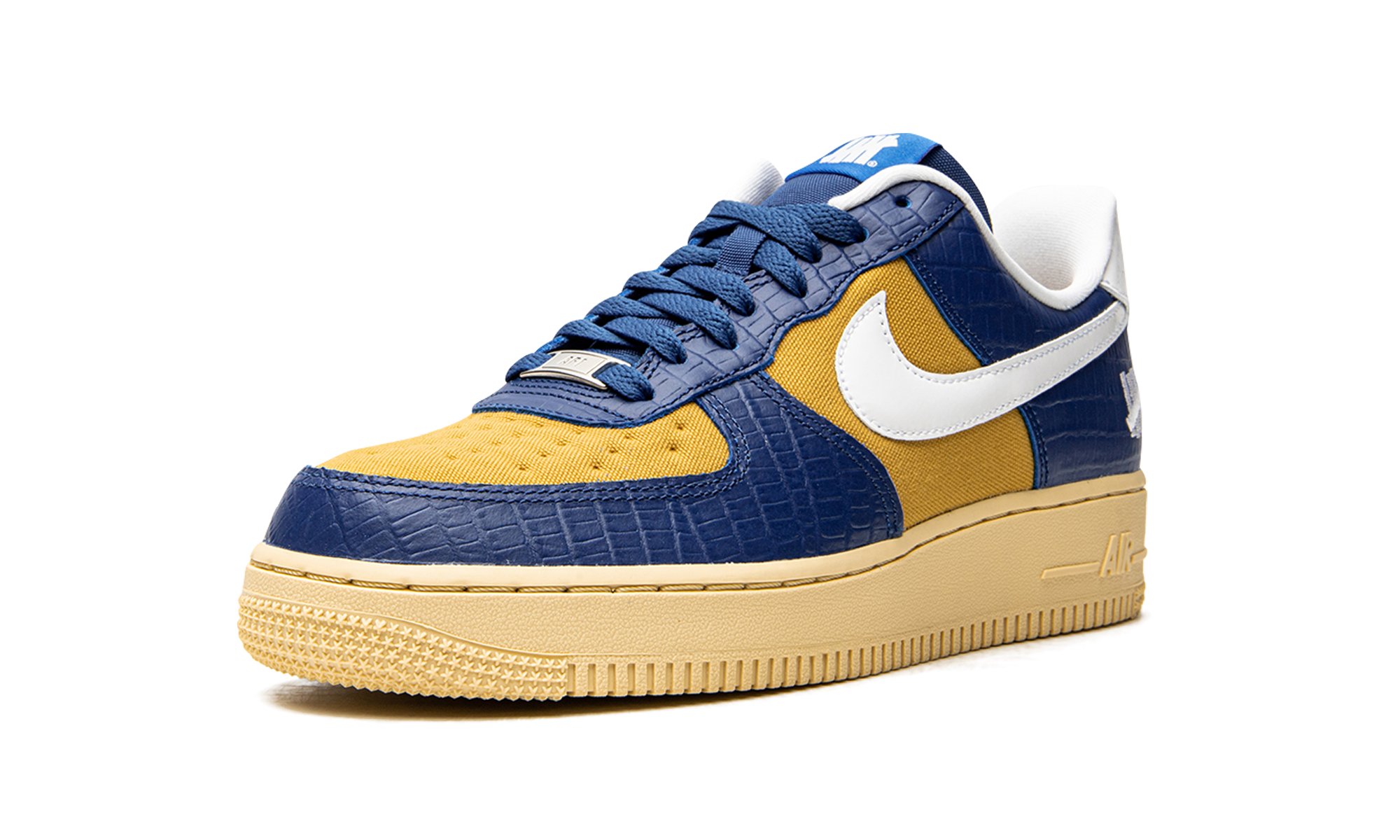 nike air force 1 low sp undefeated 5 on it blue yellow croc+DM8462-400+left diagnol single view
