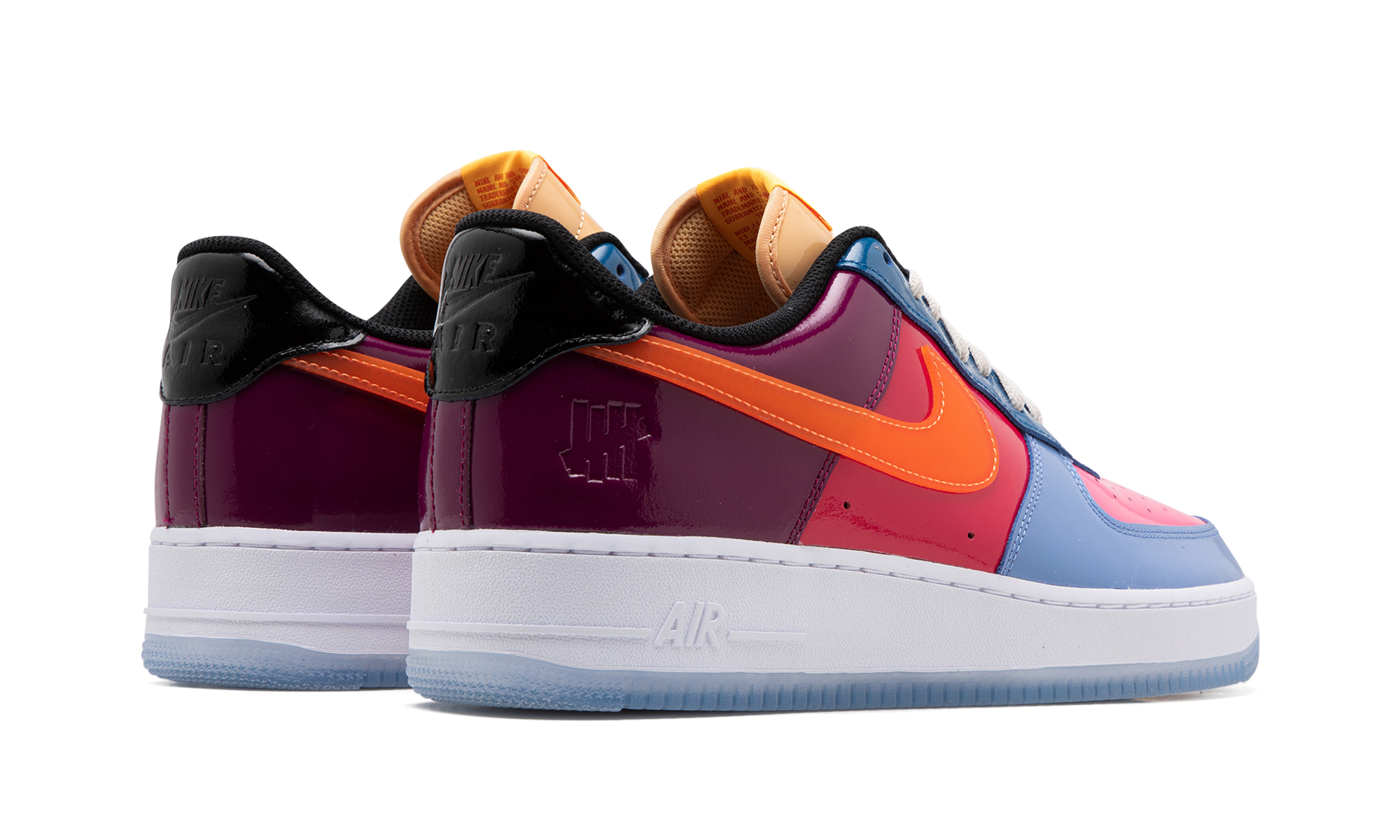 nike air force 1 low sp undefeated multi patent total orange+DV5255-400+diagnol right behind view