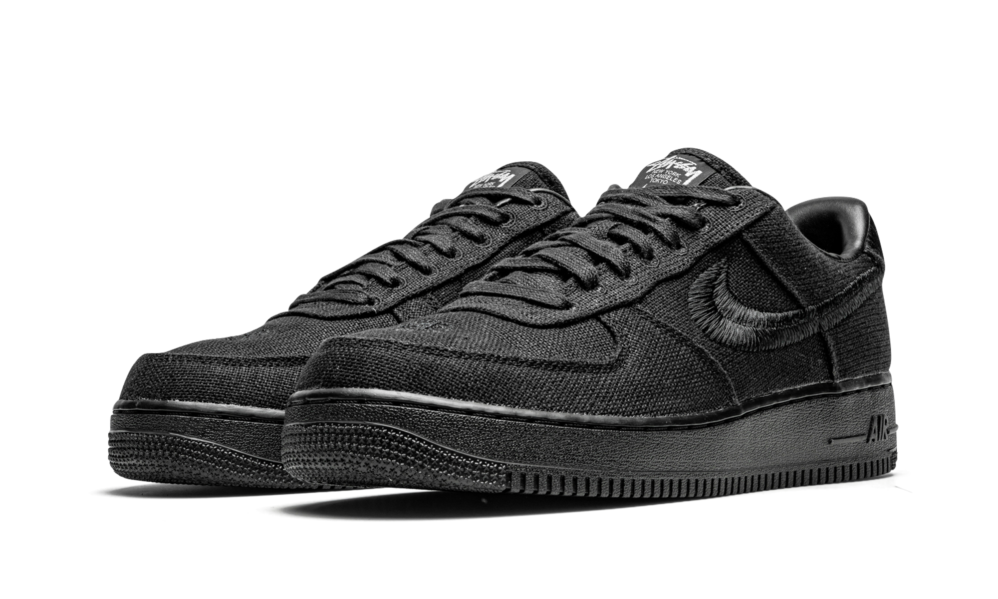 nike air force 1 low stussy black+CZ9084-001+diagnol left view