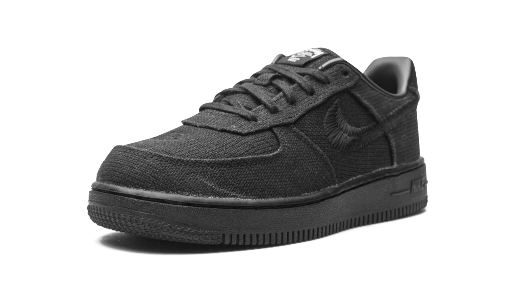nike air force 1 low stussy black ps+DD1578-001+left diagnol single view