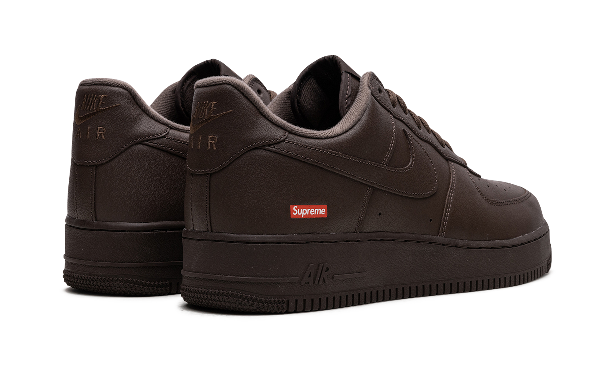 nike air force 1 low supreme baroque brown+CU9225-200+diagnol right behind view