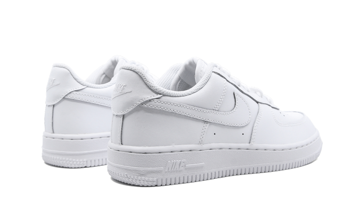 nike air force 1 low triple white 2017 ps+314193-117+diagnol right behind view