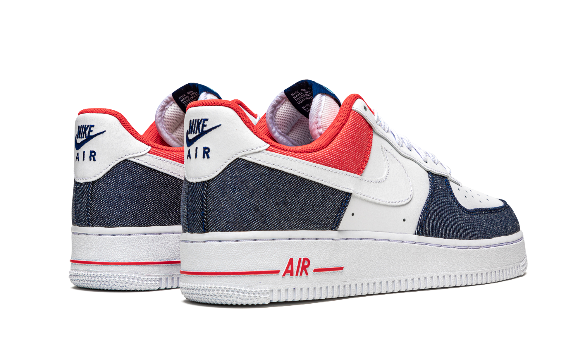 nike air force 1 low usa denim+DJ5174-100+diagnol right behind view